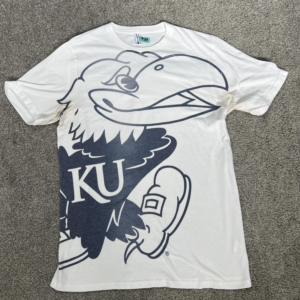 Kansas Jayhawks Shirt Mens Medium White Blue NCAA College Basketball KU Jayhawk - Picture 1 of 11